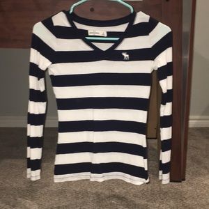 Abercrombie navy and white long sleeve shirt